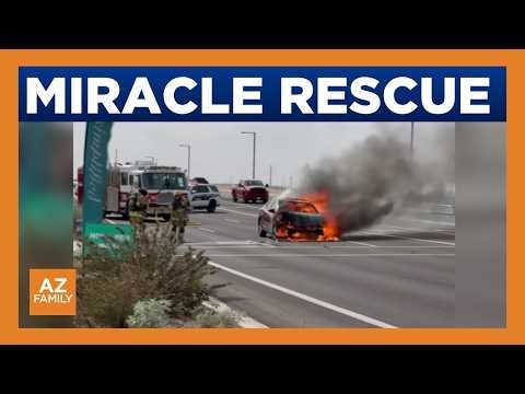 Woman springs into action to save man from burning car in north Phoenix