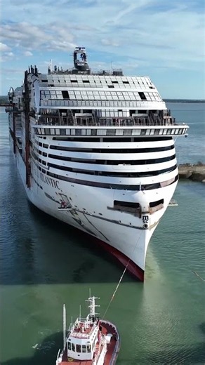 From the dock to the water. MSC World Atlantic is on her way.