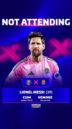Lionel Messi is reportedly not going to be present at the Ballon D’Or ceremony tonight in London. Nominated after a highlighted World Cup campaign with Argentina, Messi has reportedly decided not to travel to the ceremony due to a tight MLS schedule with Inter Miami. —————— #messi #football #futbol #ballondor #intermiami