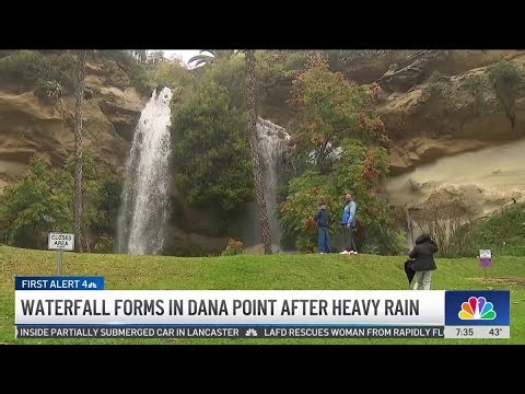 Waterfall forms in Dana Point after heavy rain
