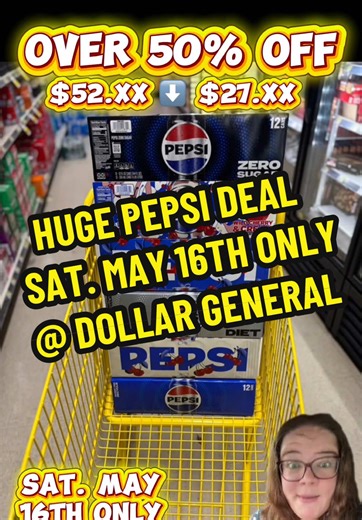 🚨HOT PEPSI DEAL‼️ SCORE OVER 50% OFF 6-12pks of Pepsi Products this Saturday May 16th ONLY at Dollar General! 🥤- For Graduation, Memorial Day, or Any Summer BBQ’s! 🆓 printable breakdown is in the comments below ⬇️ #sodadeal #dgdeal #dollargeneraldeals #couponingforbeginners #howtocouponatdollargeneral