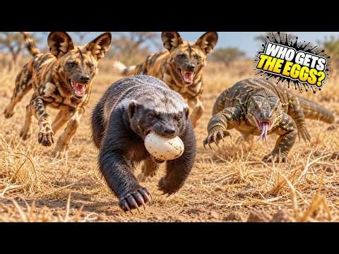 Who Gets the Egg ? Honey Badger vs Wild Dogs and Monitor Lizard | Wildlife Documentary