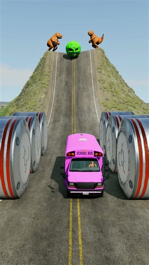 Colourful School Buses vs Hydraulic Crush - BeamNG.Drive