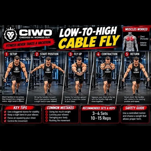 Low to High Cable Fly Step by Step Form, Muscles Worked & Safety CIWO