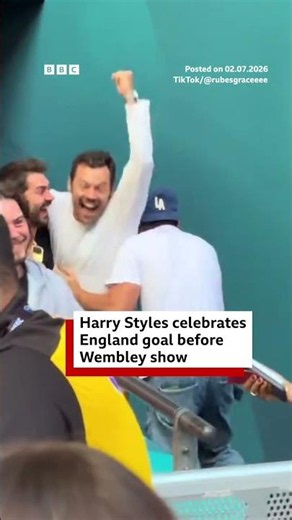 Harry Styles celebrates England goal before Wembley show