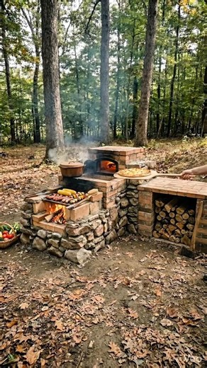 I Built a DIY Outdoor Kitchen in the Forest backyard 😳🔥 (Timelapse)