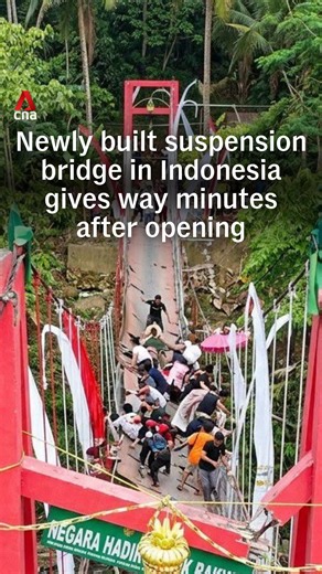 Newly inaugurated suspension bridge gives way in Indonesia