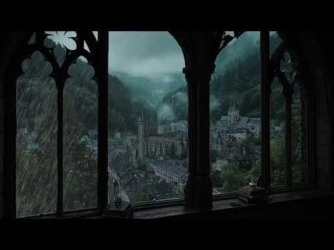 4K Rainy Castle Window View – Relaxing Rain Ambience for Peaceful Sleep