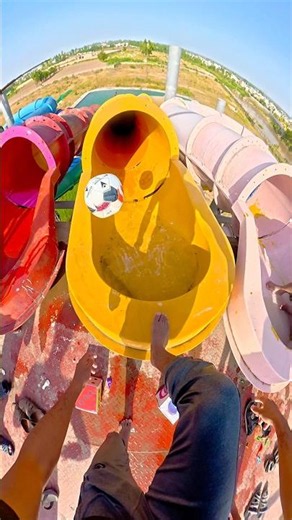 Sliding down a water tunnel to rescue my football! 😱💦