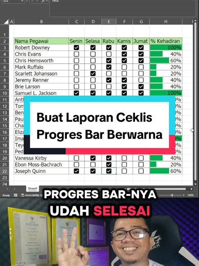 Cara Membuat Laporan Ceklis Progres Bar Berwarna di Excel