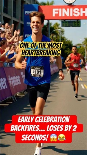 Runner’s Early Celebration Backfires! Loses Marathon by 2 Seconds 😱😂 #Viral #shorts
