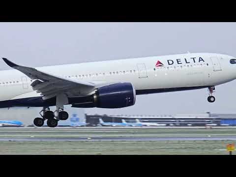 After Crossing the Atlantic ❄️ Delta Airbus A330-900neo Winter Arrival at Schiphol