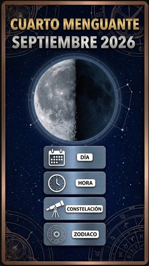 4 Septiembre 2026 Cuarto Menguante Día Hora Distancia Constelación Zodiaco Fase Luna Calendario