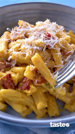 Creamy pumpkin casarecce carbonara