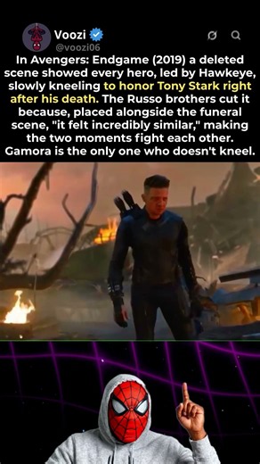 In Avengers: Endgame (2019) a deleted scene shows every hero kneeling for Tony Stark