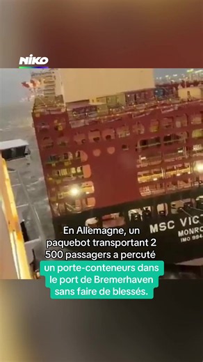 Une collision spectaculaire s’est produite dimanche 25 octobre dans le port de Bremerhaven en Allemagne. Le paquebot de croisière Mein Schiff 3, qui transportait près de 2 500 passagers, a percuté le porte-conteneurs MSC Victorine lors d’une manœuvre de départ. Le choc a provoqué des dégâts matériels sur les navires mais aucun blessé n’a été signalé. Les autorités allemandes ont ouvert une enquête pour déterminer les circonstances exactes de cet accident. Crédit: vidéo amateur