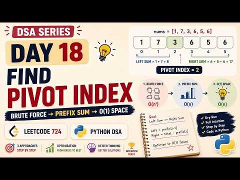 Day 18 | Find Pivot Index | Brute Force → Prefix Sum → O(1) Space | LeetCode 724 | Python DSA