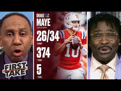 FIRST TAKE | Stephen A. & Irvin STUNNED by Drake Maye's 5-TD to lead Patriots DOMINATE Raiders 45-17