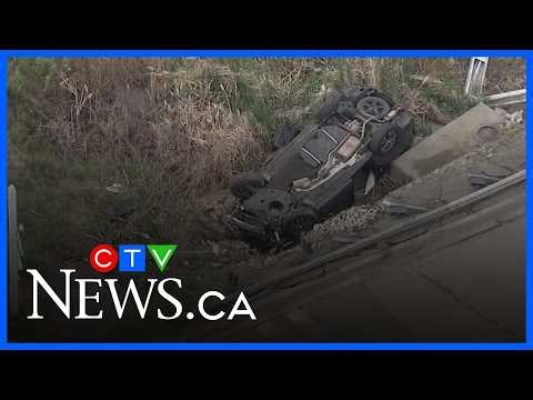 Driver in critical condition after car flipped over and landed in a ditch