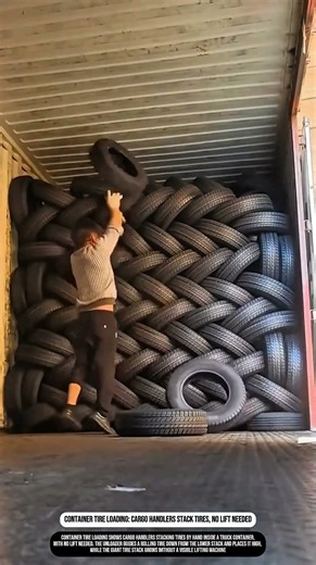 Container Tire Loading: Cargo Handlers Stack Tires, No Lift Needed #innovation #worktool #process