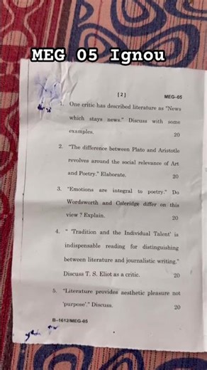 MEG05 Ignou previous year question paper. #ignou#meg#english#Meg05#ignou#exam#dec2025
