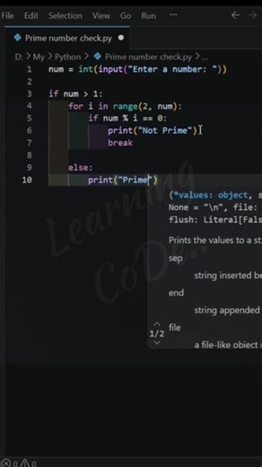 Simple Python program to check whether a number is Prime or not. #python #codinggirl #learningcode