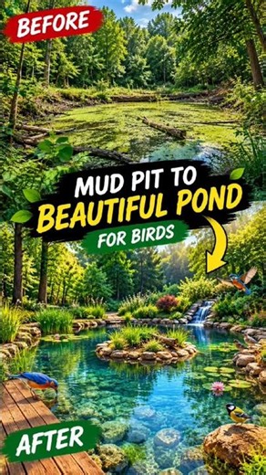 Muddy Forest Pond Transformation 😱🌿 From Dirty Mud Pit to Beautiful Bird Paradise! #Shorts