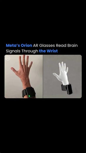 Your AI Start on Instagram: "Meta's Orion AR glasses pioneer brain-to-device control via a wristband. A sleek wrist-worn neural interface uses EMG to detect subtle electrical signals from brain-intended hand movements. This enables intuitive navigation—pinch to select, swipe to scroll—without visible gestures or cameras. Combined with eye tracking and voice, it delivers seamless, socially discreet AR interaction. True thought-powered augmentation is stepping out of sci-fi into reality. Source: V