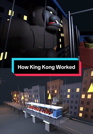 KING KONG USED TO GRAB THE STUDIO TOUR TRAM! The original King Kong Encounter opened in 1986 and put a massive animatronic Kong right next to the tram. One of the coolest tricks was that Kong wasn’t actually shaking you around the bridge underneath the tram moved instead, making it feel like he was throwing the whole thing side to side. The attraction was destroyed in the 2008 backlot fire. #KingKong #UniversalStudiosHollywood #StudioTour #ThemeParkHistory #UniversalStudios
