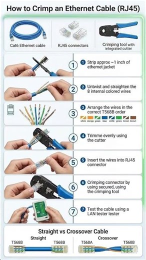 Crimp an RJ45 Ethernet cable with this quick, step-by-step guide. 🔧🌐 #Networking #RJ45 #itskills