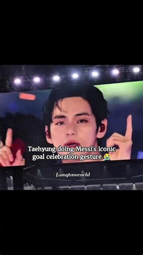 Taehyung doing Messi’s iconic goal celebration gesture 😭...