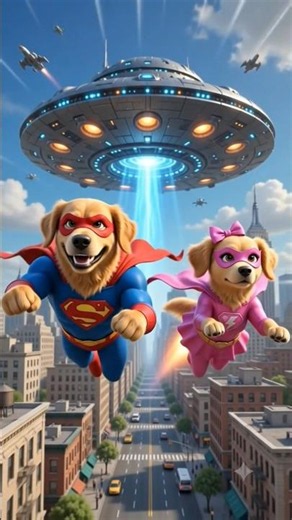 👽 Aliens Attack the City... Super Hero Dog Saves Everyone! 🦸🐶🔥#3danimation #aianimation#dog #shorts