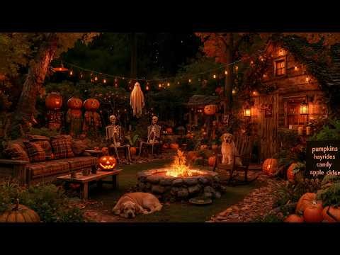 Cozy Halloween Cabin Ambience - Pure Campfire ASMR, Crunchy Leaves for Stress Relief 🍂🎃