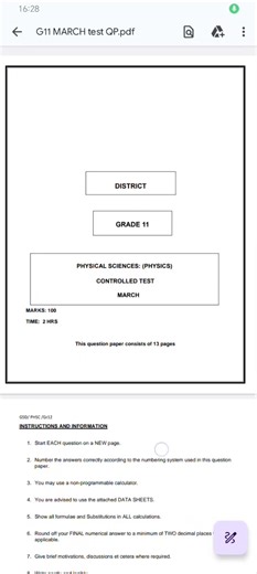 Grade 11 Physics Test Preparation Guide
