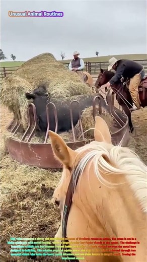 Satisfying Ranch Rescue: Watch Riders Rope a Hay Feeder to Free a Trapped Cow! 🐂🐴