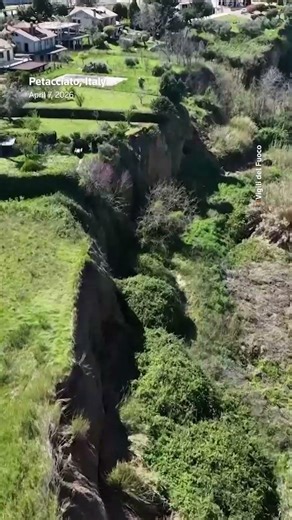 Landslide splits hillside near homes in Italy