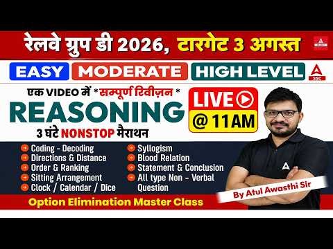 RRB Group D Reasoning Marathon 2026 | Reasoning One Shot Revision | Group D Reasoning Practice Set