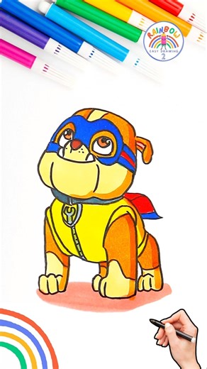 Draw PAW Patrol Short Tutorial | Draw Super Rubble So Easy 🌈🐶 #shorts #pawpatrol #drawing