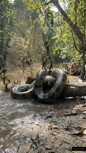 A giant anaconda snake attacks a monitor lizard in a river 😱 #anaconda #amazon #monitorlizard #sucuri #gigante #nature | Rudy Guntara