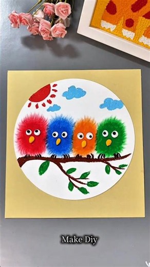 Kids Learning How to Make Fluffy Bird Painting 🐦🎨 | Easy Crayon Art for Beginners #Shorts #viral