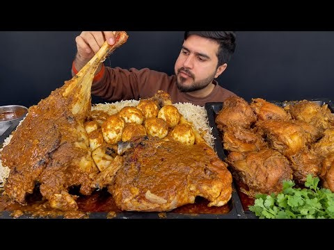 ASMR; EATING SPICY MUTTON LEGS CURRY EGGS CURRY SPICY CHICKEN THAI CURRY WITH RICE EXTRA GRAVY