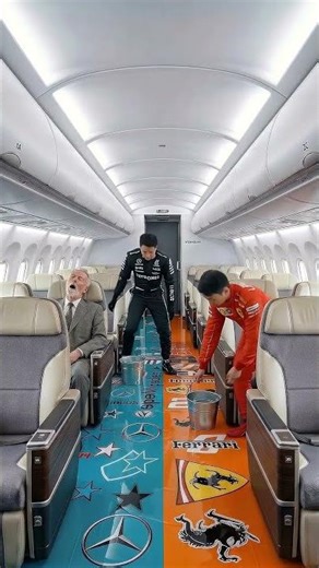 F1 AT 30,000 FEET! 🏎️✈️Mercedes 🔵 vs. Ferrari 🔴 Plane Floor 🤯 #f1 #ferrari #mercedes