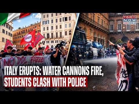Italy Student Protests: Firecrackers Fly, Clashes Erupt As Police Unleash Water Cannons |TOTAL CHAOS