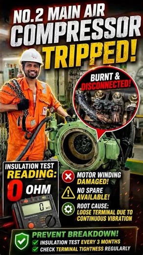 🚨 No.2 Main Air Compressor Tripped! | Burnt Terminal & Motor Winding Damage ⚠️