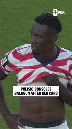 Christian Pulisic has a moment with Flo Balogun after he was shown a red card