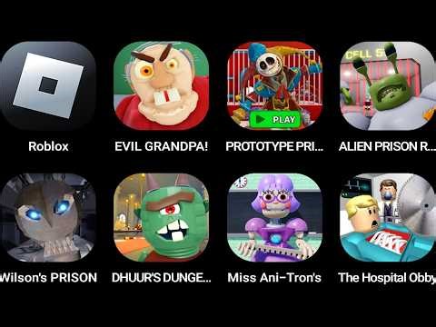 Roblox,EVIL GRANDPA,PROTOTYPE PRISON,ALIEN PRISON RUN,Wilson's PRISON,DHUUR'S DUNGEON...
