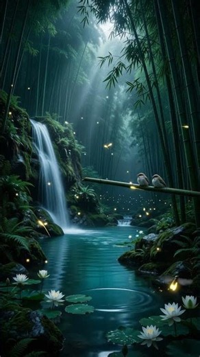 Fall Asleep in Minutes | Peaceful Bamboo Forest Waterfall & Nature Sounds 10 Hours (No Ads)