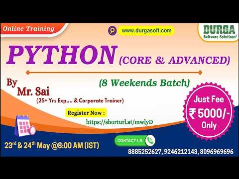 PYTHON (CORE & ADVANCED) (8 Weekends Batch) Online Training @ DURGASOFT
