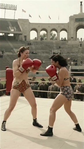 colorized 1940s women bikini boxeo