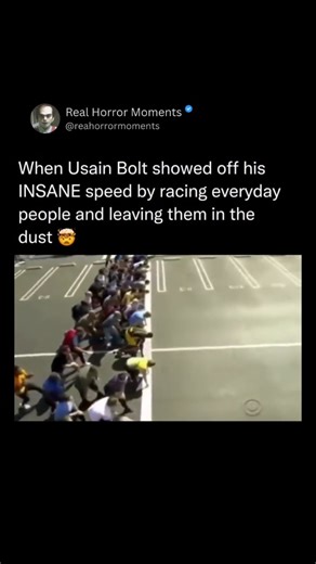 Real Horror Moments on Instagram: "Usain Bolt once demonstrated his legendary speed in a fun race against everyday runners for The Late Late Show with James Corden. The comedic segment featured host James Corden and actor Owen Wilson among the participants. In the viral moment, Bolt didn't even have to sprint full speed. He simply jogged or ran at a comfortable pace while the others gave it their all. The result was a hilarious and clear visual of the difference between an Olympic gold medalist 